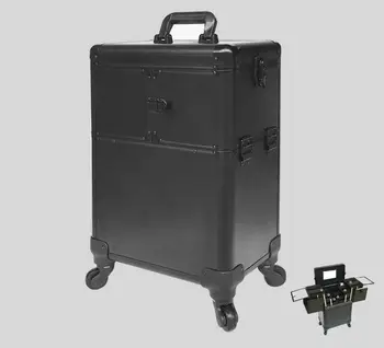 

Aluminum makeup beauty case munsu trolley Box caster lid multilayer mirror professional beauty makeup kit
