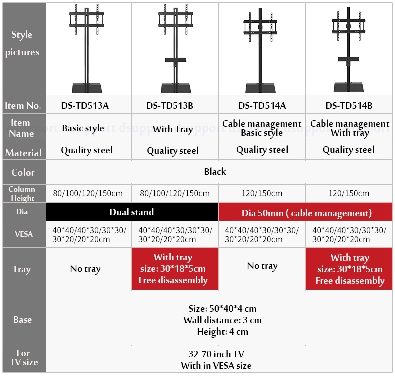 Dsupport 3"-70" ЖК-светодиодный ТВ шкаф/напольная подставка для компьютера монитор держатель дисплей французский ТВ кронштейн TD513 серия