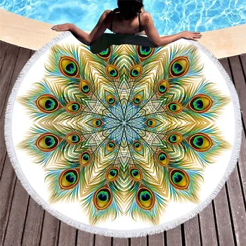 

3D Printed peacock Microfiber Round Beach Towel for Adults Summer Toalla Tassel Yoga Mat T408