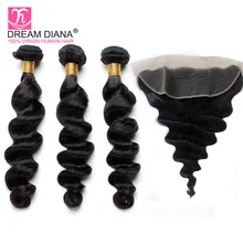 DreamDiana бразильские свободные волнистые в наборе с фронтальной застежкой пучки волос Remy с фронтальной человеческие волосы пучки с фронтальной