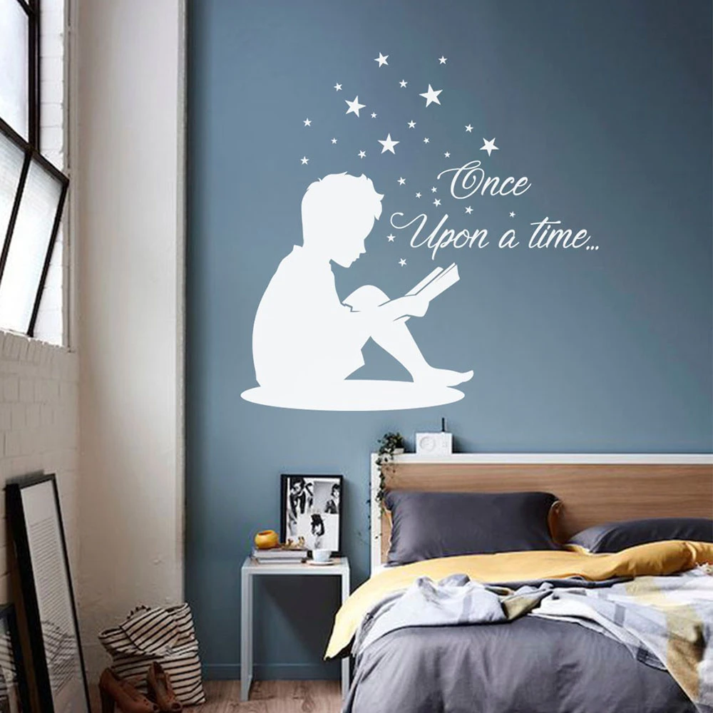 Autocollant Mural Citation Enfant Une Fois Pour Une Chambre D Enfant Etiquette En Vinyle Pour Livre De Lecture Etoiles Chambre De Garcon 1 Aliexpress
