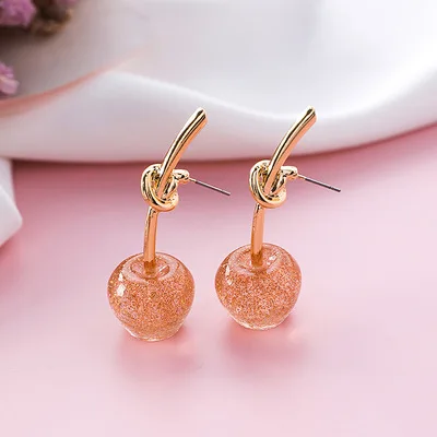 Прекрасный Red Cherry Серьги блестка мерцание золота Цвет вишня гвоздики для женщина