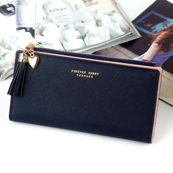 Tassel Women Wallets High Quality Designer Zipper Long Wallet Women Card Holder Ladies Purse Money Bag Carteira Feminina - Цвет: Long black