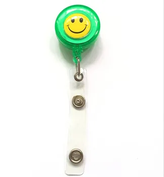 

1pcs Green Color Smile Face Retractable Badge Reel With Alligator Clip For ID Card Badge Holder Name Tag