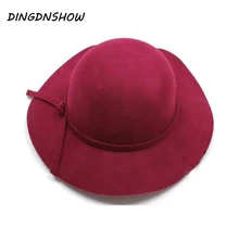 [DINGDNSHOW] модная шляпа Федора, Детская шерстяная мягкая зимняя шапка с широкими полями, теплый войлочный котелок, шапки для мальчиков и девочек