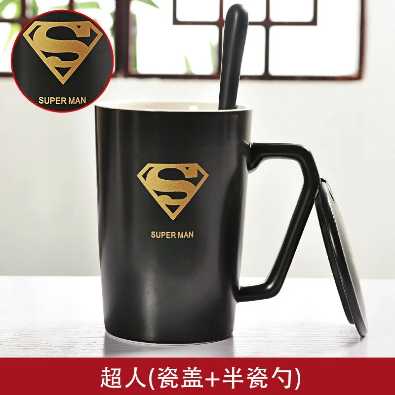 Кофейная кружка Мстители с ложкой и крышками 400 мл супергерой Железный человек капитан Халк Тор Человек-паук Marvel керамическая чашка для воды
