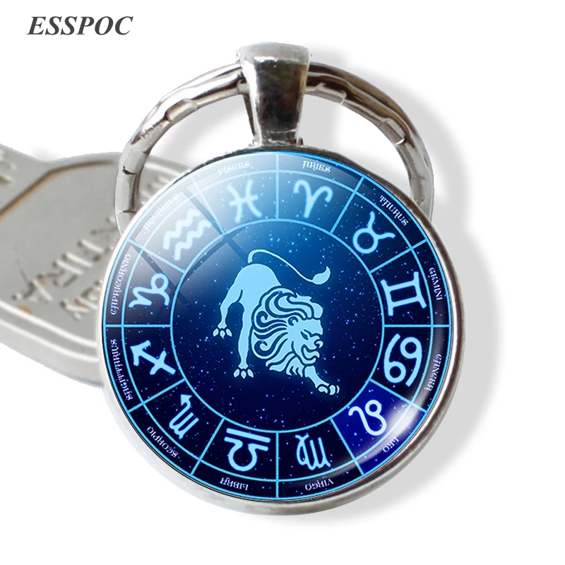 

12 Zodiac Leo Virgo Libra Scorpio Keychain Pendant Constellation Jewelry Silver Key Chain Ring Birthday Pendant Key