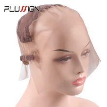 Лучшая полная шапочка под парик для изготовления париков Швейцарская и французская кружевная сетка для волос с ушками до ушей стрейч Средний коричневый цвет для изготовления париков