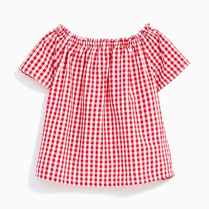 Little maven/Летняя футболка с цветочной вышивкой для маленьких девочек 2-7 лет, детская красная клетчатая футболка с короткими рукавами для маленьких девочек