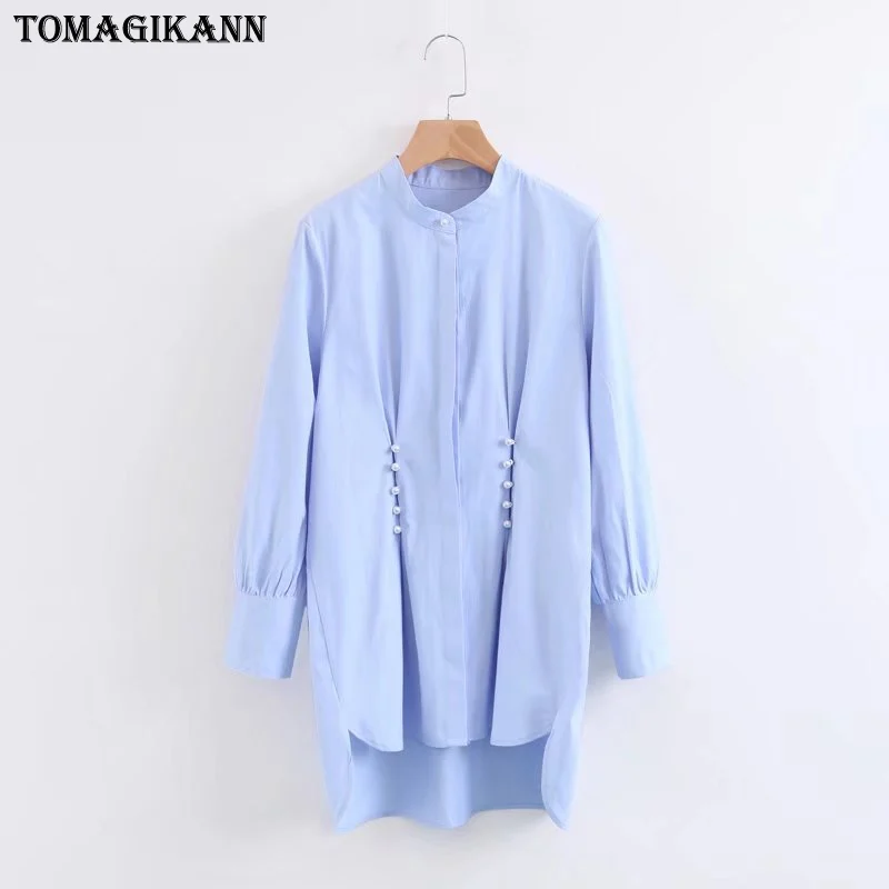 2017 Autumn Fashion Solid Artificial Pearl font b Women b font font b Blouse b font