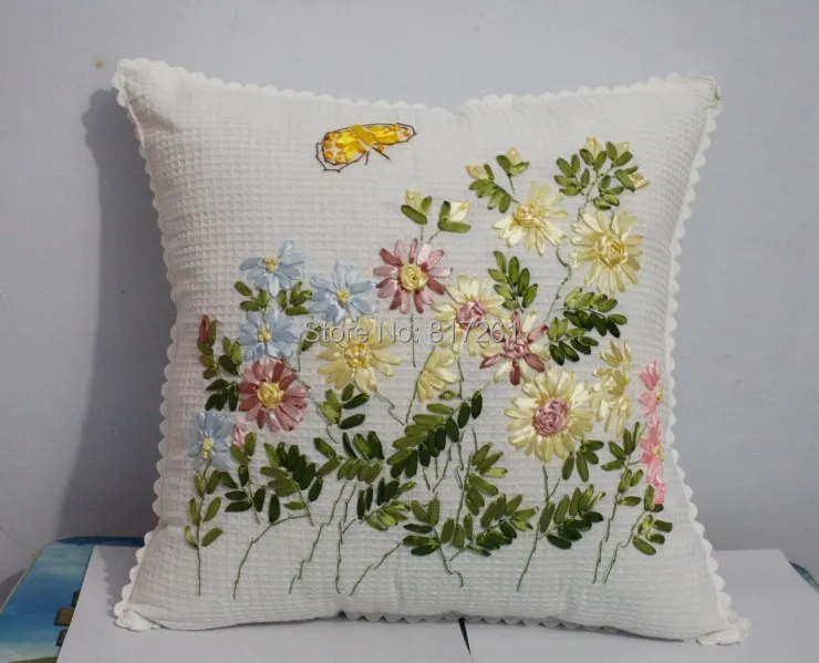 

2015 new arrival ribbon embroidery cushion pillow towel for home deocr with different flowers pillow case cushion case towel