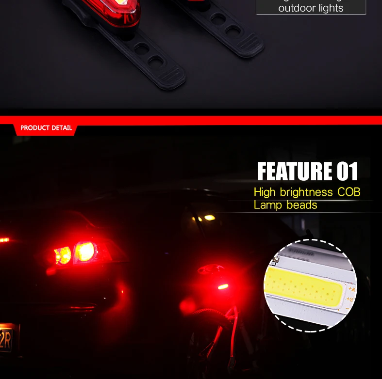 Perfect USB Rechargeable Bike Lights Mountain Bike Taillight Warning Light LED Four Modes Two Colors Variable Light  Bicycle Light 4