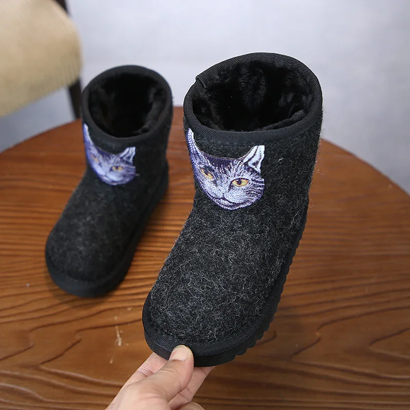 Kids Boots Cute Cat Snow Boots Hairy Childrens Shoes Plush Warm Shoes