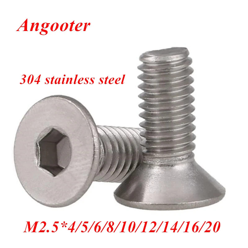 

50pcs M2.5 304 stainless steel A2-70 Hexagon Hex socket head flat countersunk Allen Bolt screw M2.5*4/5/6/8/10/12/16/20mm