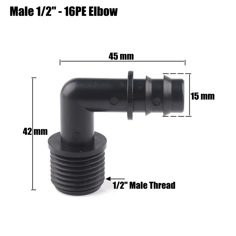 5 шт. 1/" 3/4" наружные локоть соединители 16 20 мм соединители для полива полиэтиленовых труб резьбовые соединители для садовой воды пагода суставы - Цвет: Male 1l2 Inch-16mm