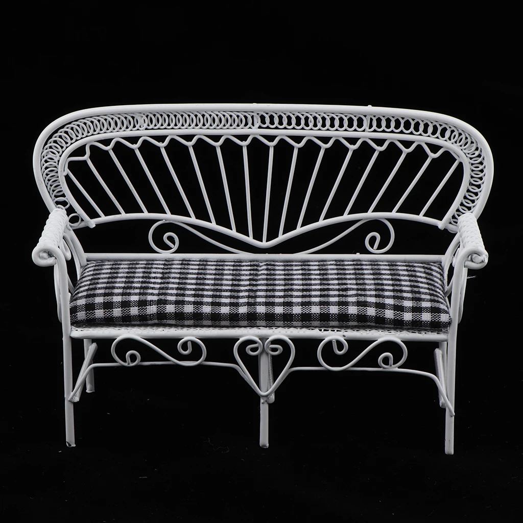 Mini Iron Chair Bench, 1:12 Dollhouse Miniature Furniture Ornaments, For Living Room Garden Decor DIY Toys
