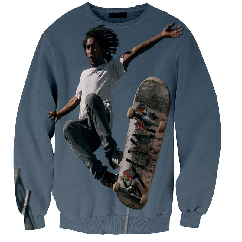 Handsome black youth with skateboard Casual hooded sweatshirt Simple