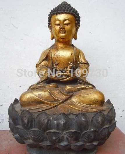 bir 002337 13&quotChina bronze gild carved Buddhism Sakyamuni buddha Sculpture statue |
