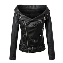 Новое поступление Женская мода Тонкий Вырез куртка черный кожаный короткий дизайн PU верхняя одежда на молнии куртки Женская стильная одежда