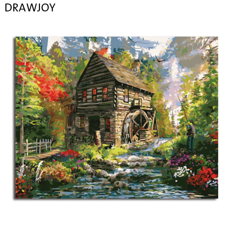 

DRAWJOY Framed Landscape Pictures DIY Painting By Numbers Home Decor For Living Room Canvas Oil Painting