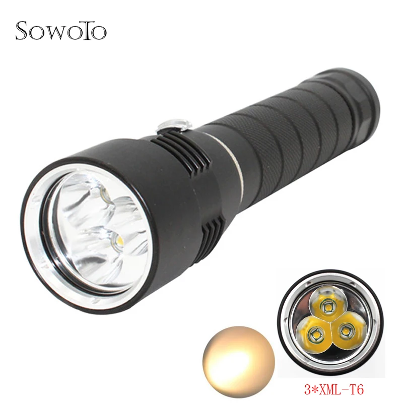 

Stepless Dimming 3*XML-T6 Waterproof Dive Underwater Tactical LED Diving Flashlight Torch Lamp Yellow Light Lanterna for 2*26650