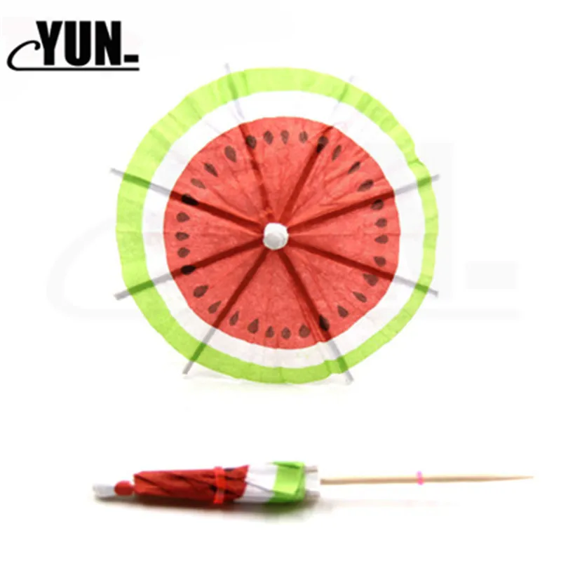 Hawaiian Watermelon Umbrella  Sign Beach Pool  Bamboo Stick Fruit Toothpick Cocktail Decor Birthday Party Decoration 8D (13)