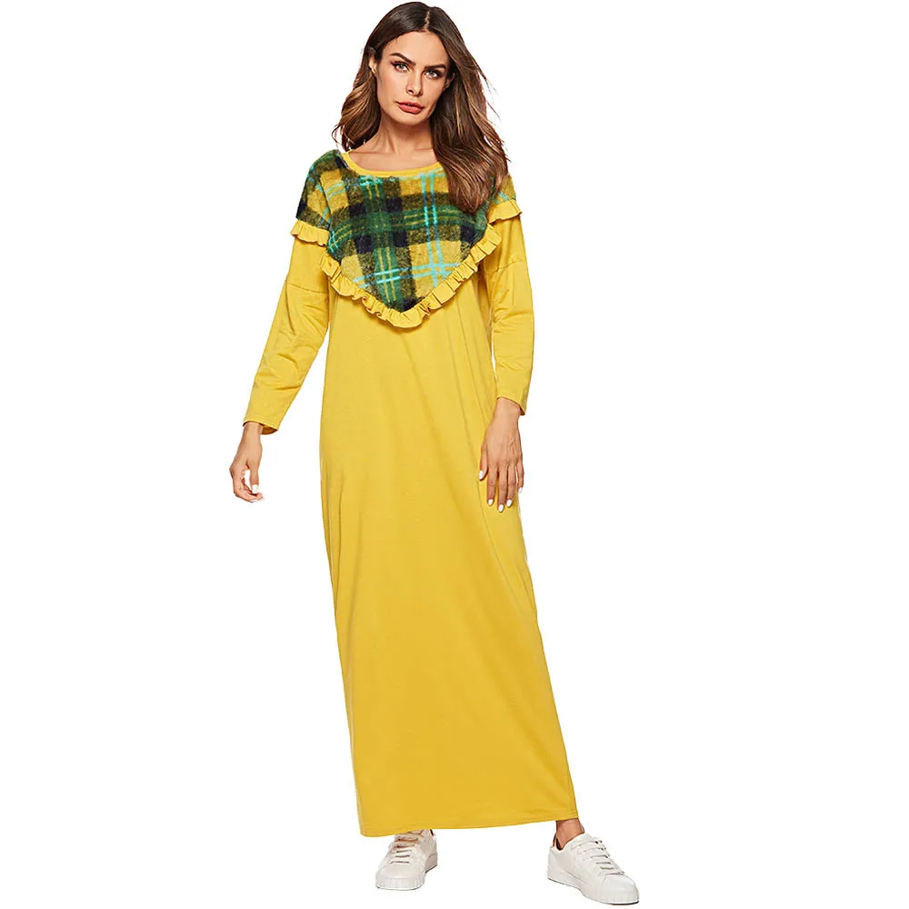 Женское мусульманское платье с длинным рукавом плюс размеры 4XL лоскутное Раффлед исламское платье Абая Саудовская Аравия хиджаб Femme
