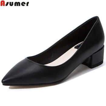 

ASUMER black white fashion spring autumn shoes woman pointed toe shallow square heel women low heels shoes big size 33-43