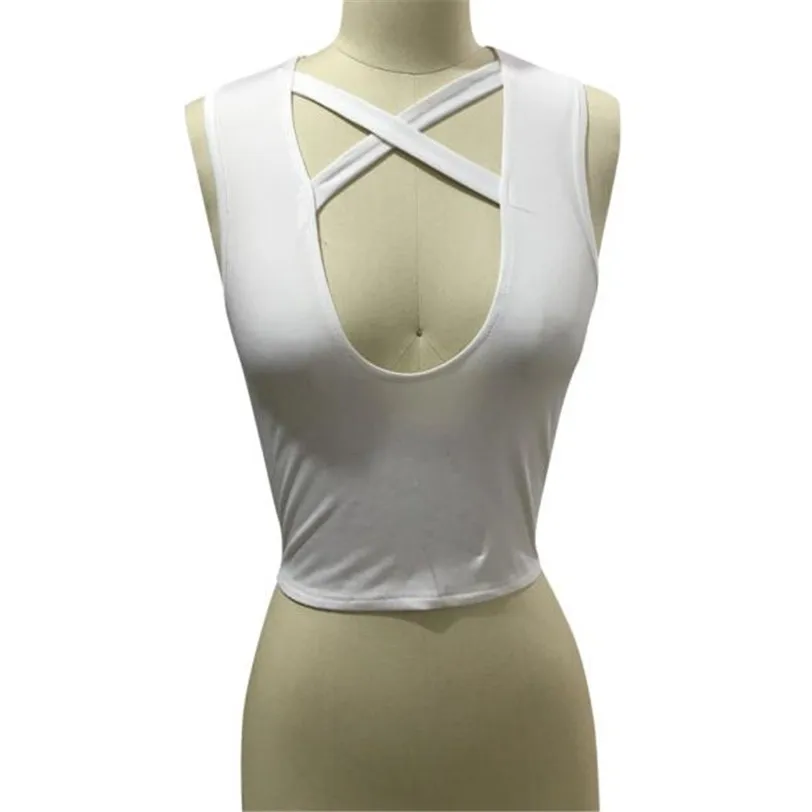 Sexy V Neck Harness Crop Top Female Camis Bandage Casual Vest Women's Tops Base Shirt Cropped Women's Blouse Wholesale noFB14 (6)
