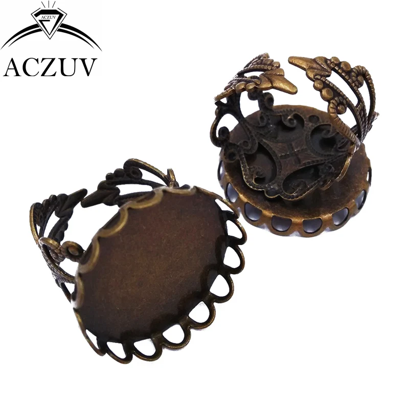 

100pcs Antique Bronze 20mm Round Lace Bezel Setting Filigree Adjustable Ring Blank Ring Base Tray Cameo Cabochons TJZT049