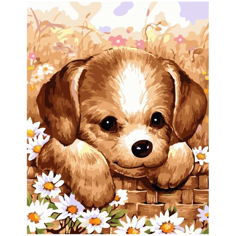 

Cute Dog and Daisy Hand Made Paint High Quality Canvas Beautiful Painting By Numbers Surprise Gift Great Accomplishment