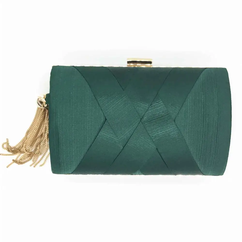 Новая шелковая элегантная вечерняя сумочка ручной работы Женская атласная сумочка невесты Вечерние клатч с кисточками цвета: золотистый, серебристый - Цвет: Green
