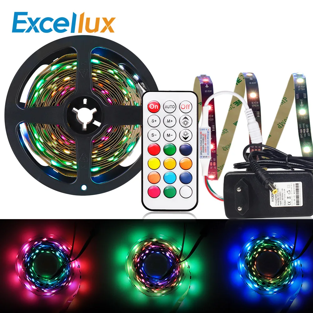

30LEDs RGB Individually Addressable LED Strip Light WS2811 led Pixel Strip Light 21Key RF Remote Set PC TV Backlight Diode Tape