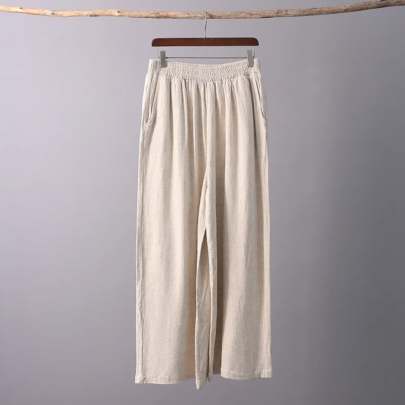 ORIGOODS китайский стиль льняные брюки Для женщин Винтаж эластичный пояс свободные длинные брюки оригинальный дизайн Для женщин льняные брюки