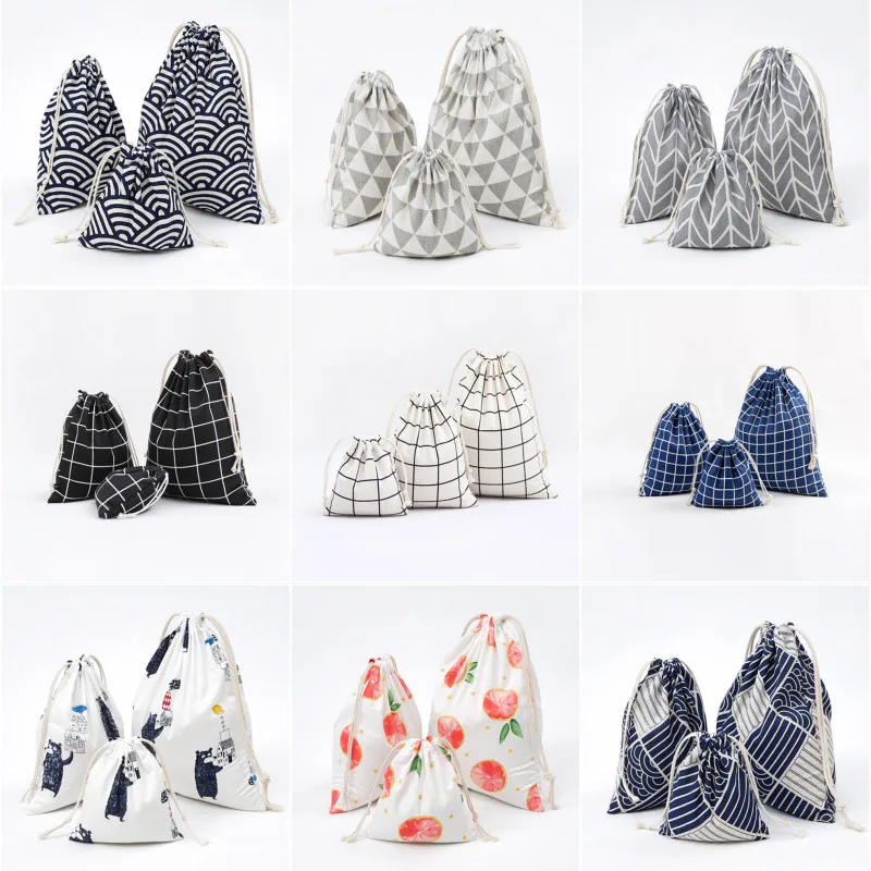 

1pcs Small Cloth Bag Pouch Simple Grid Handmade Cotton Linen Storage Package Drawstring tea Bags Small Coin Purse Travel Women
