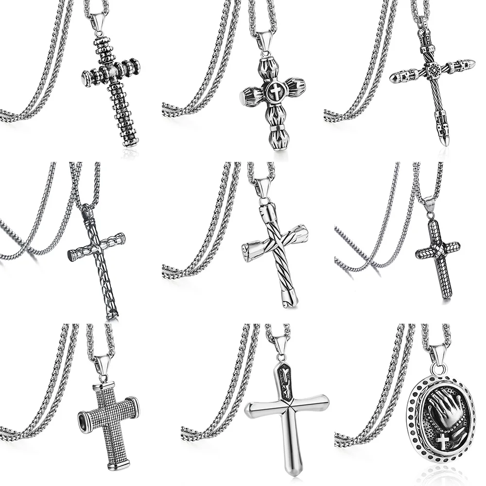 

Irregular Round Cross Pendant Necklaces Stainless Steel Link Chain for Men Women Punk Hip Hop Silver Color Top Quality Jewelry