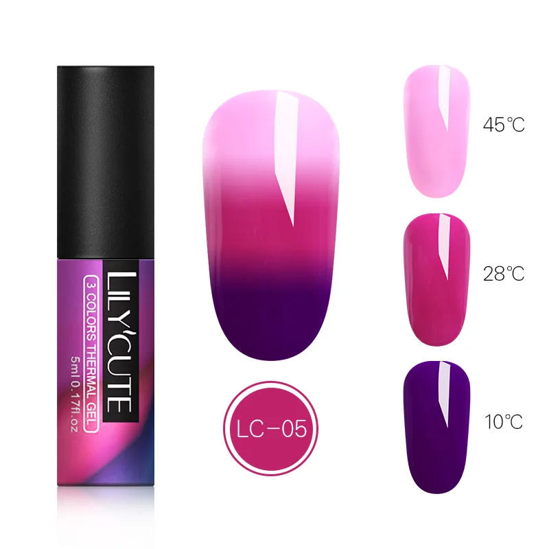 3 colors 05 LILYCUTE 5 мл термальный меняющий Цвет УФ-Гель-лак Блеск Мерцающий замачивающийся УФ-гель для дизайна ногтей лак для маникюра нейл-арта - Цвет: 3 colors 05