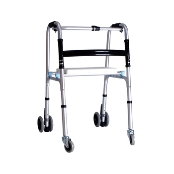 

Aluminum alloy walker folding walking aid with bath stool and wheels for elderly