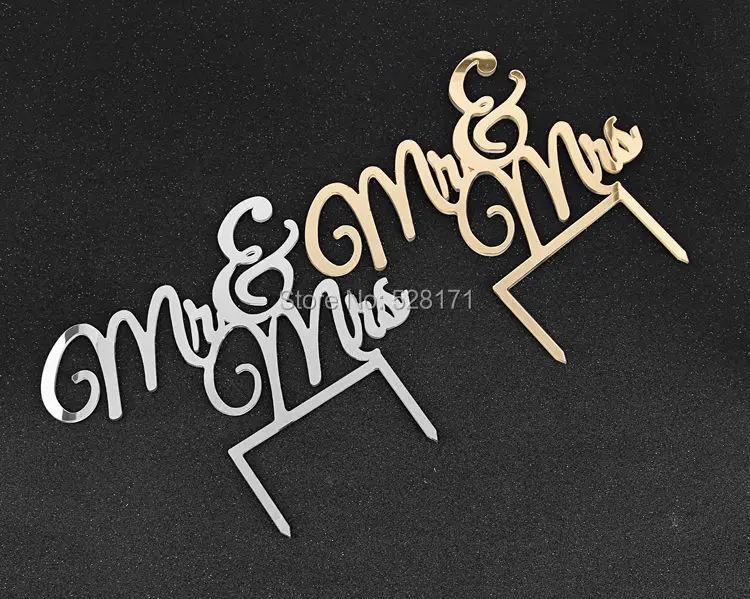

Fashion Wedding Cake Topper Decors Gold/ Silver Mirror Acrylic Cake Toppers Wedding Cake Topper Mr and Mrs Acrylic Cake Topper