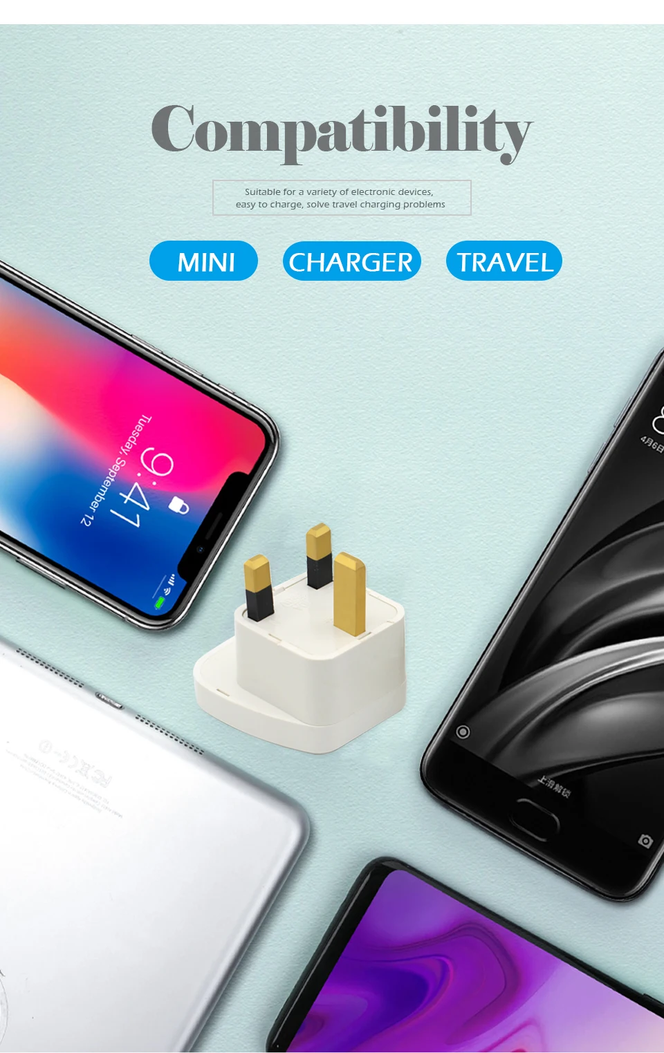 1PC Universal EU US AU TO UK Conversion Plug 2 Pin Socket EU to England Travel Charger Adapter For Electronic Charging (11)