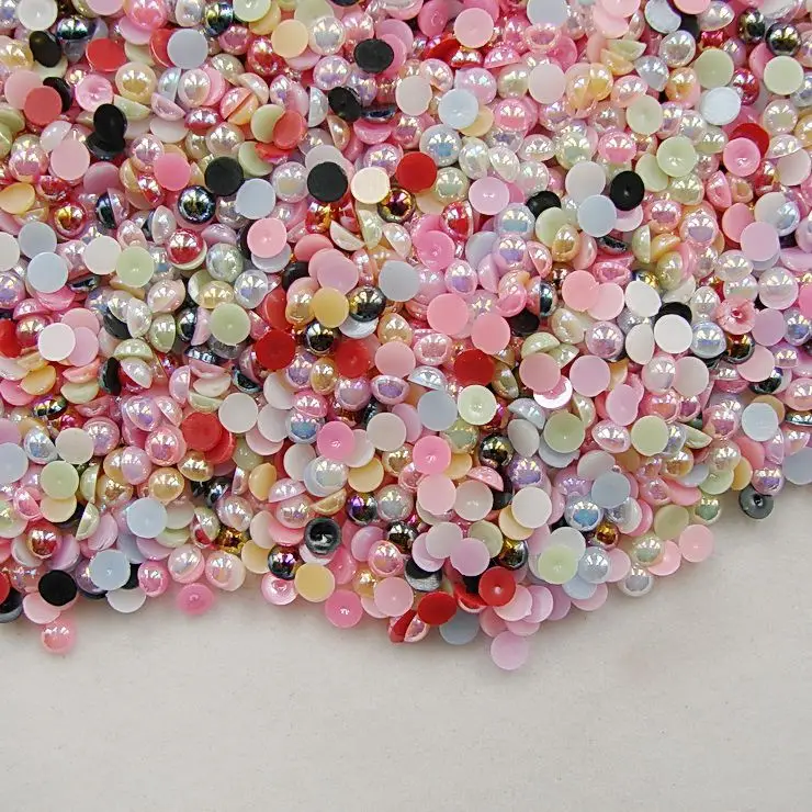 

1000pcs AB Colors, Mix Color ABS Half Round Imitation Pearls Beads,Pearls round for crafts,DIY Crafts Nail Art Decoration