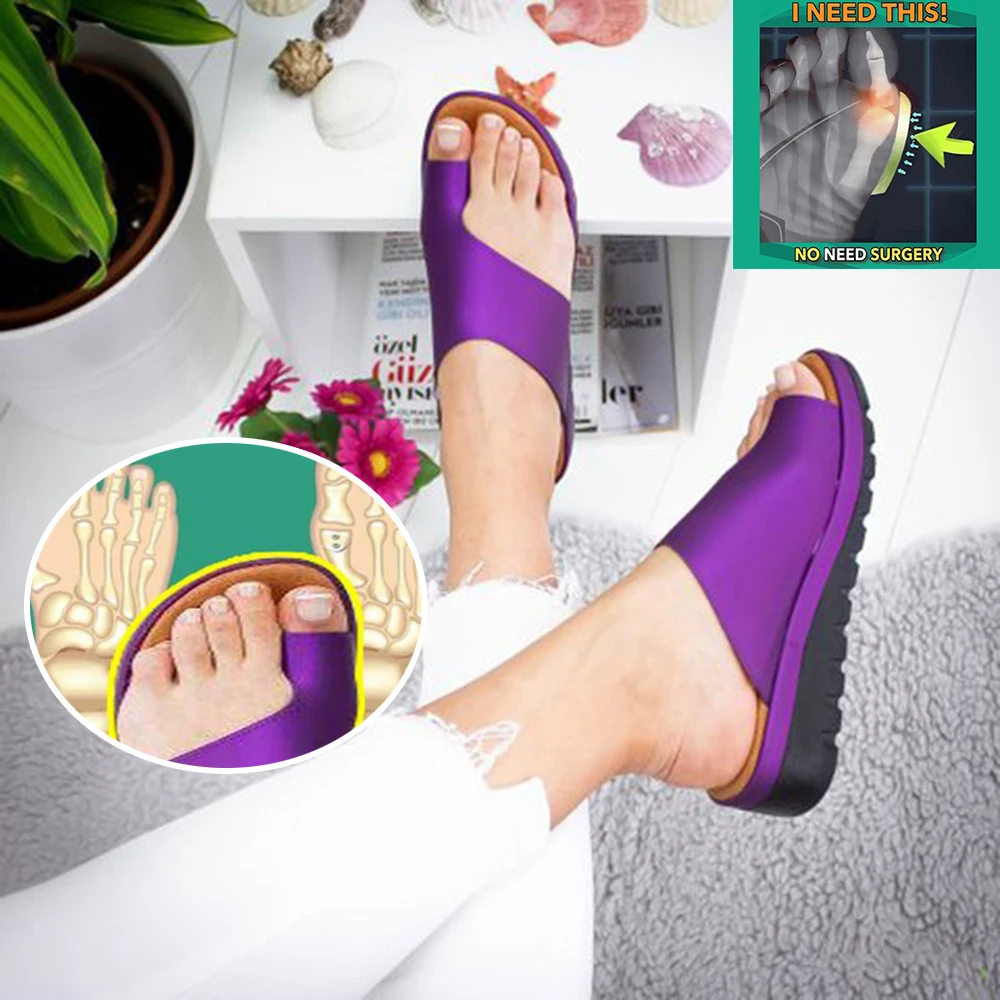 

HEFLASHOR Women PU Leather Shoes Comfy Platform Flat Sole Ladies Soft Big Toe Foot Correction Sandal Orthopedic Bunion Corrector
