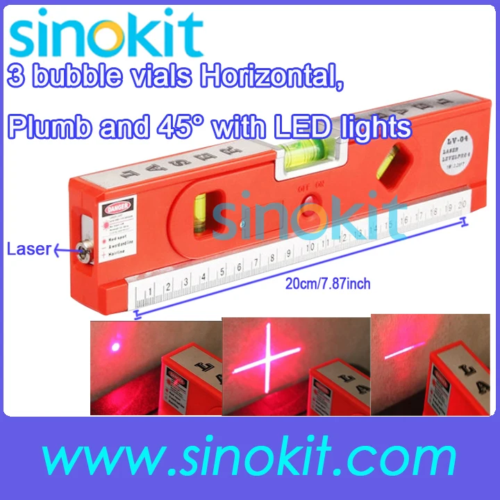 3 bubble vials Horizontal Laser Level Marker Measuring Tape Plumb and