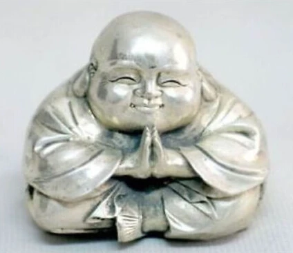 

Old Tibet Silver Sitting Small Laughing Buddha Statue