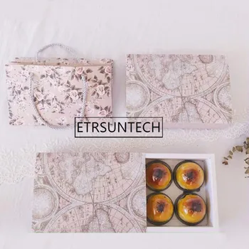 

100pcs Wood Flower Paper Box Macaron Chocolate Cookie Packaging Old Map Find Treasure Wedding Favor Birthday Party Gift Box