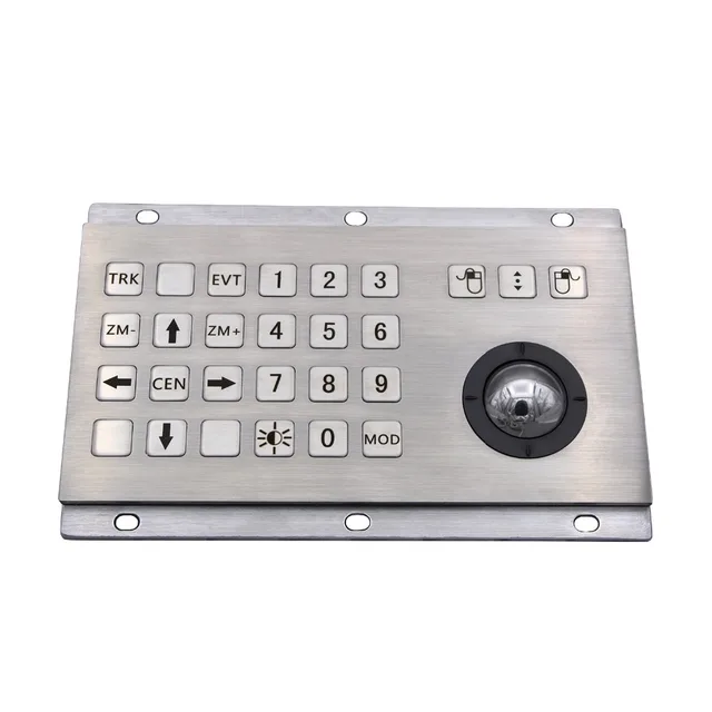 Industrial Keyboard With Numeric Keys And Trackball IP65 Stainless Steel USB Kiosk Keypad 24 Keys Metal Keypad Industrial Keyboard With Numeric Keys And Trackball IP65 Stainless Steel USB Kiosk Keypad 24 Keys Metal Keypad