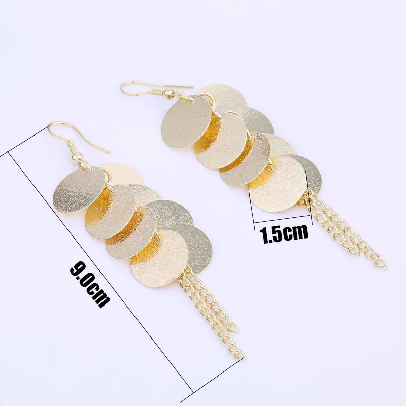 Round Circle Dangle Metal Sequins Earrings Gold Color and Silver Plated Long Hanging Earings Fashion Jewelry 2018 (3)
