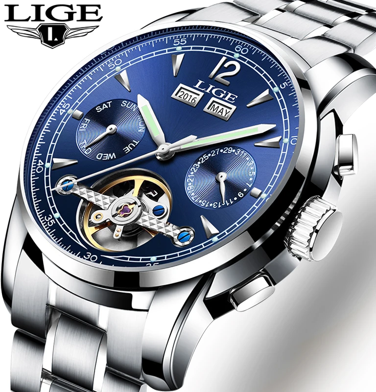 New LIGE Watches Men Luxury Brand Automatic Watch Men Full Steel Waterproof Business Wristwatch Fashion Clock Relogio Masculino