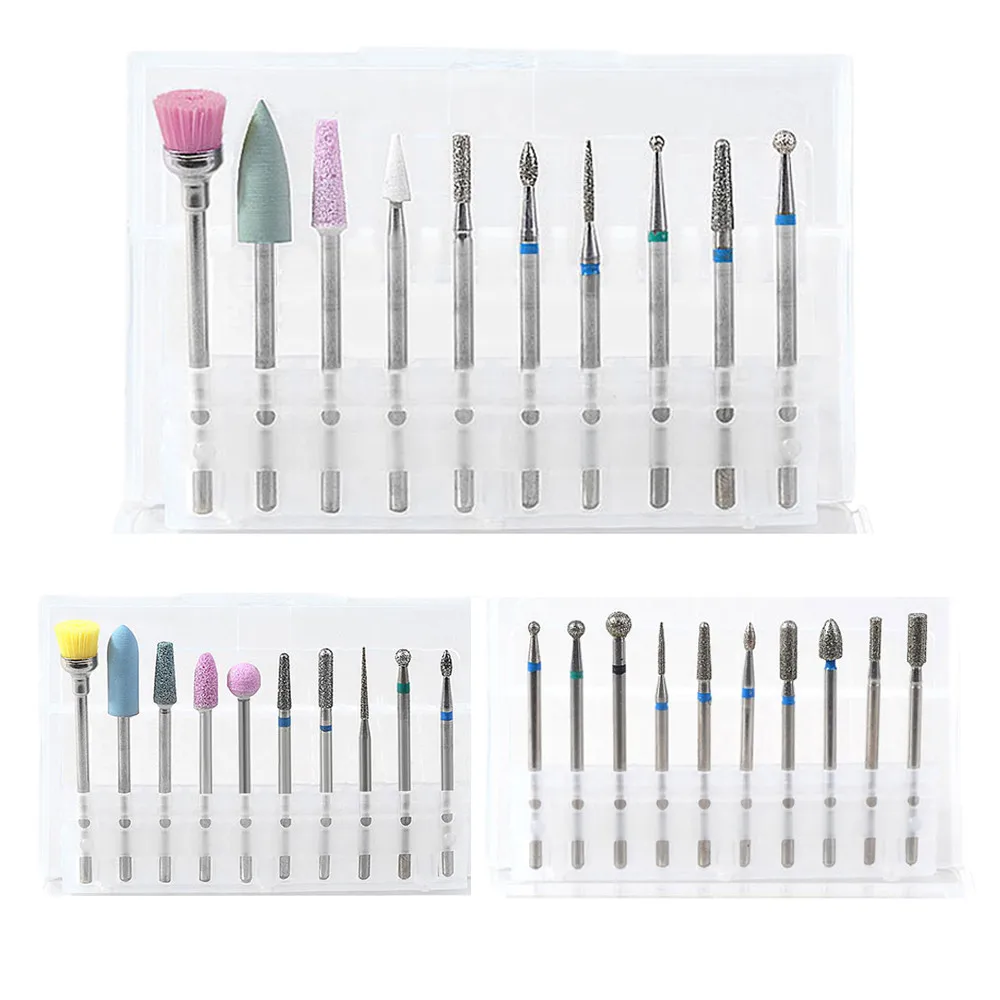 

10PCS Nail Art Grinding Drill Bits Electric Nail Machine Diamond Bullet nail drill bits torno manicura y pedicura fresa unghie 6