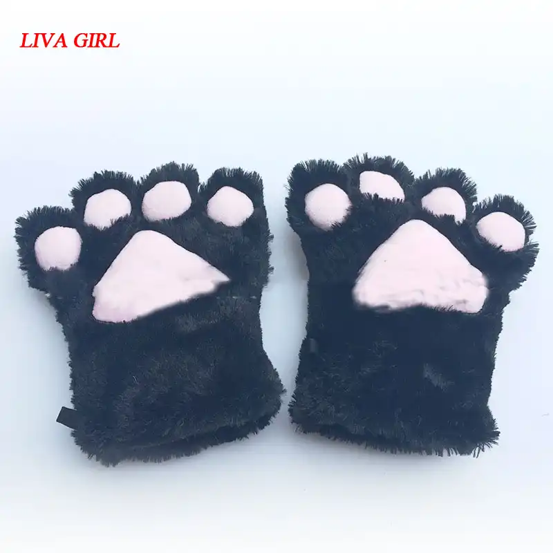 1 Set Plush Party Anime Cat Ears Cosplay Costume Paw Claw Gloves Tail Bow-tie